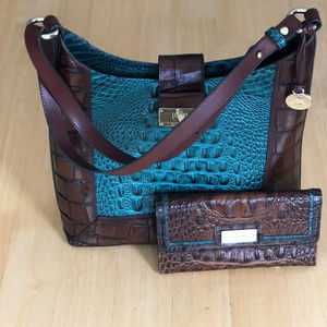 Brahmin Bags | Brown & teal shoulder bag + wallet